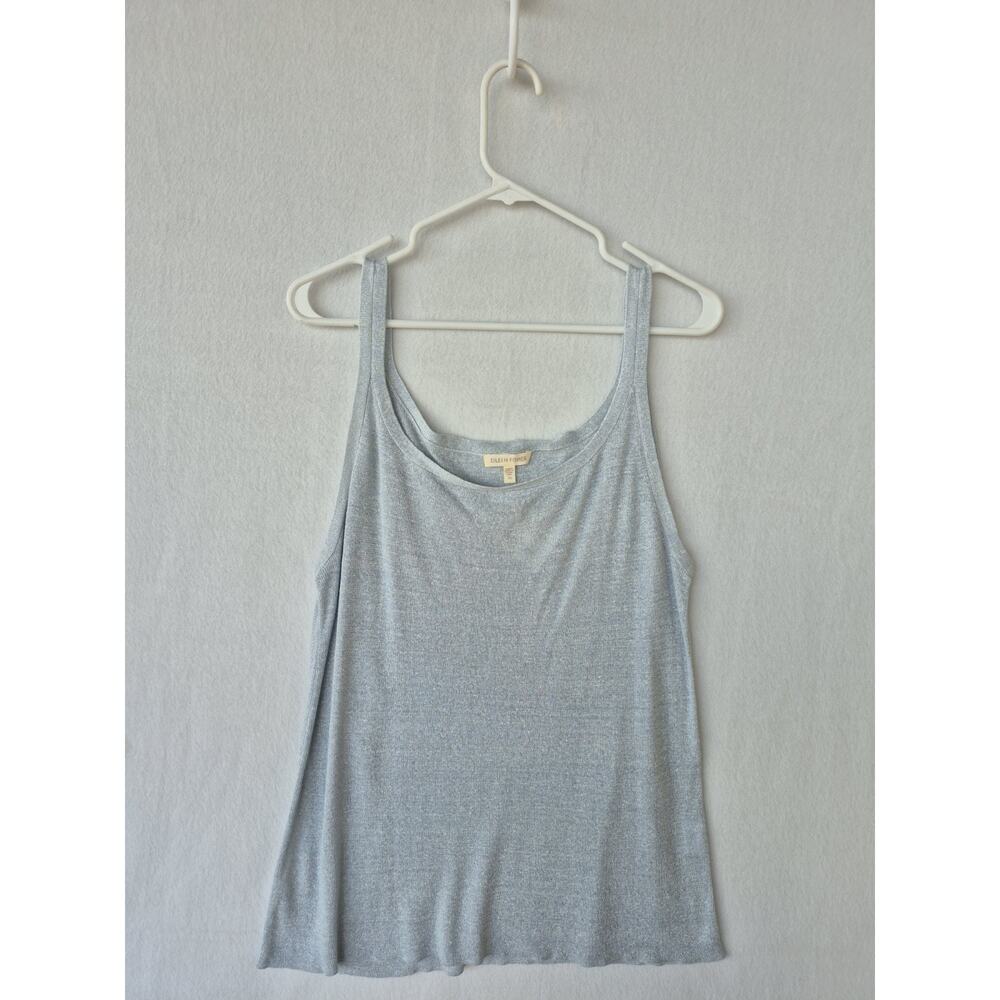 Eileen Fisher Scoop Neck Cornflower Linen Silk Knit Shell Shirt Tank Top XL